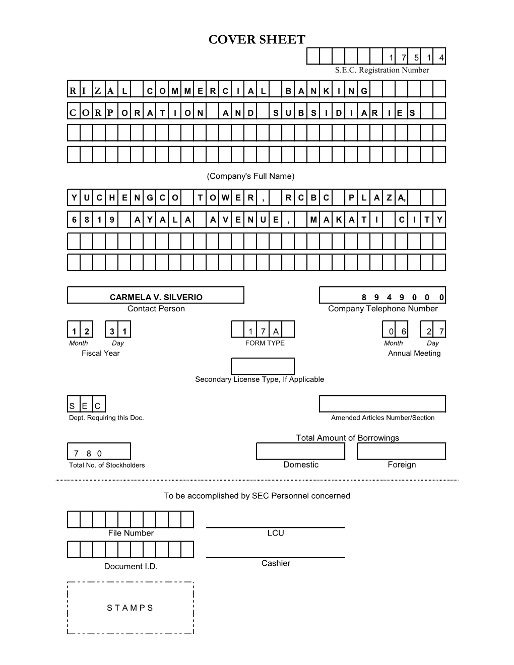 Cover Sheet 1 7 5 1 4 S.E.C