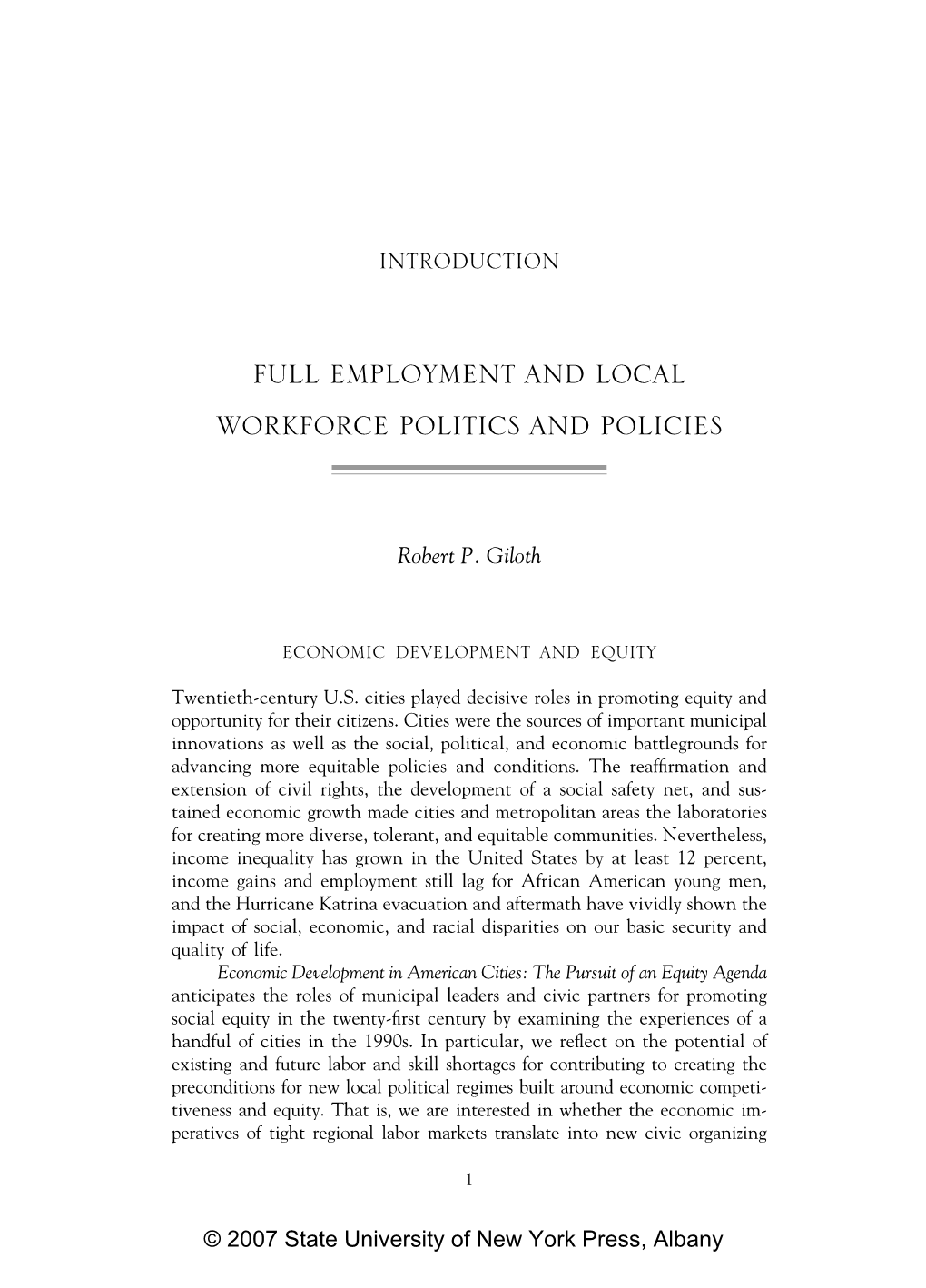 Full Employment and Local Workforce Politics and Policies