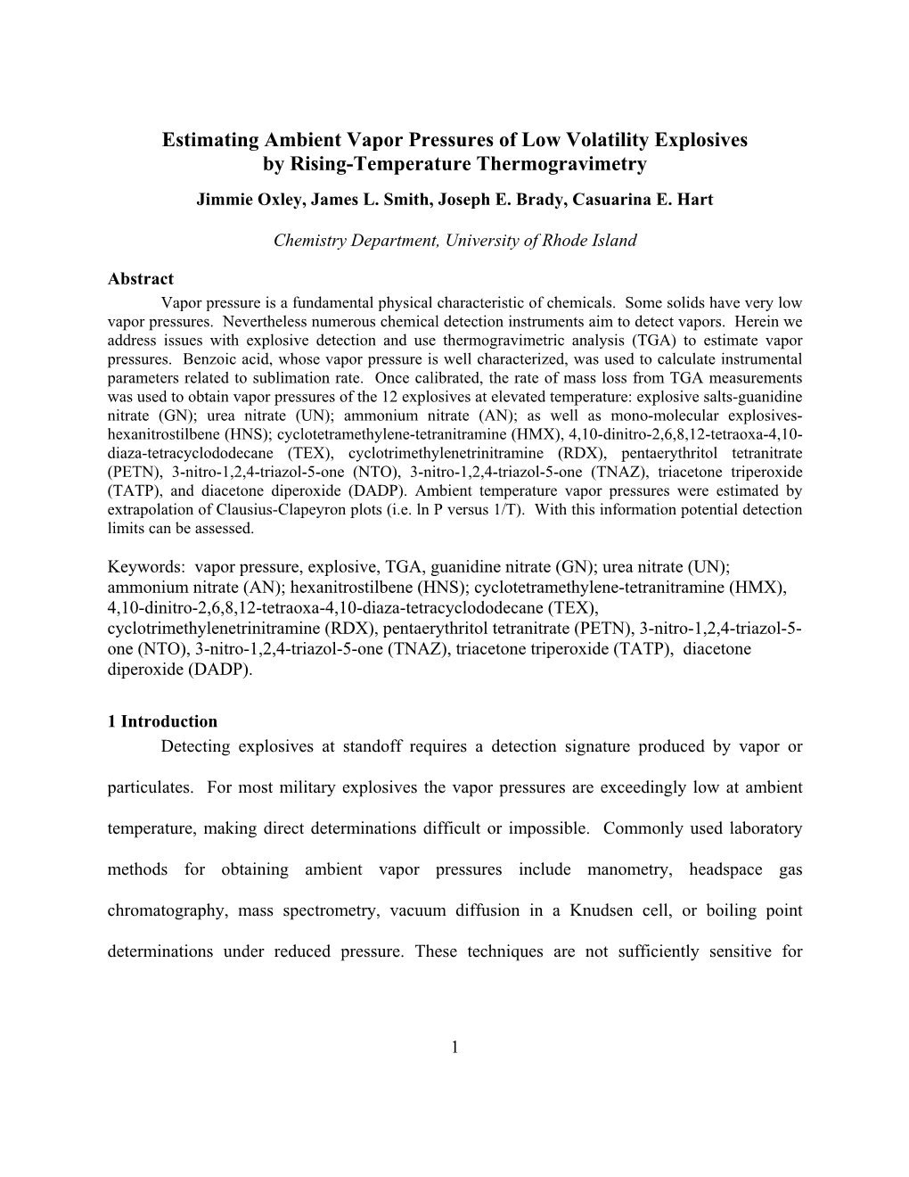 Estimating Ambient Vapor Pressures of Low Volatility Explosives by Rising-Temperature Thermogravimetry