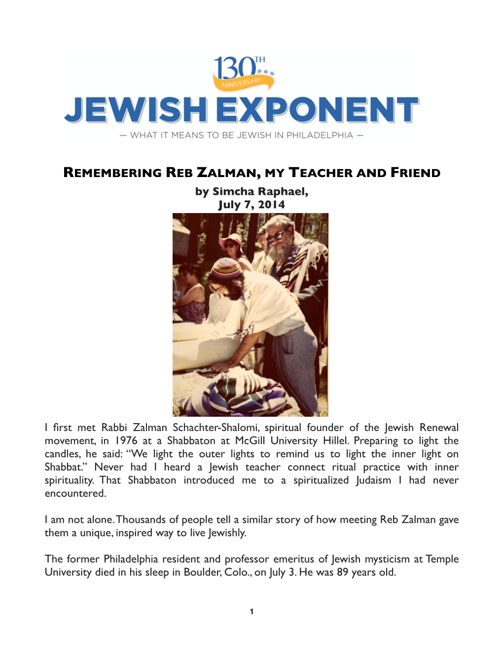 3) Jewish Exponent, 7/7/14