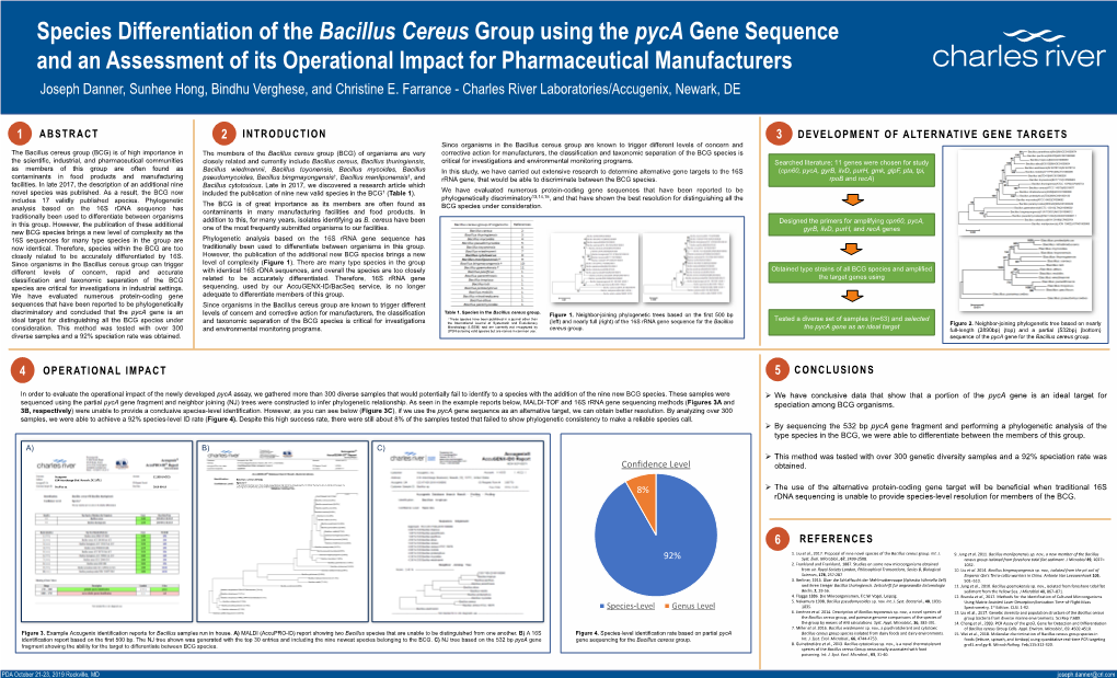 Poster Species Differentiation of the Bacillus Cereus Group Using The