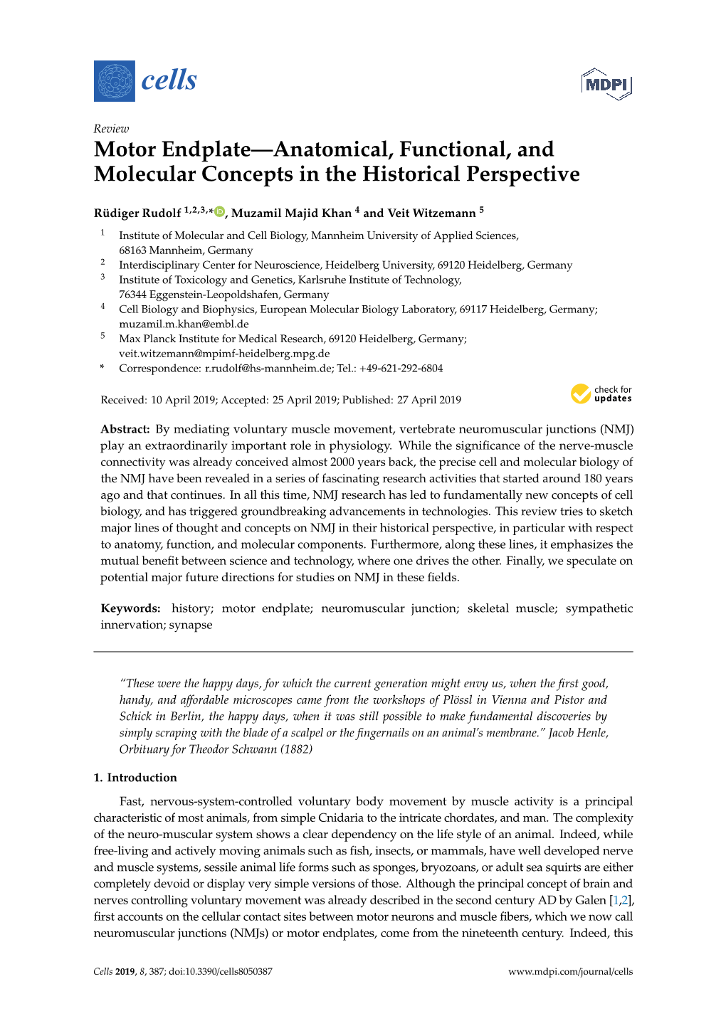 Motor Endplate—Anatomical, Functional, and Molecular Concepts in the Historical Perspective