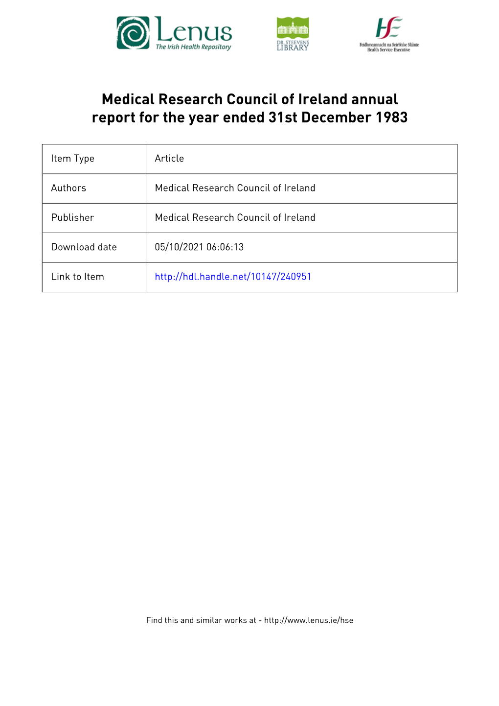 Annual Report for the Year Ended 31St December 1983