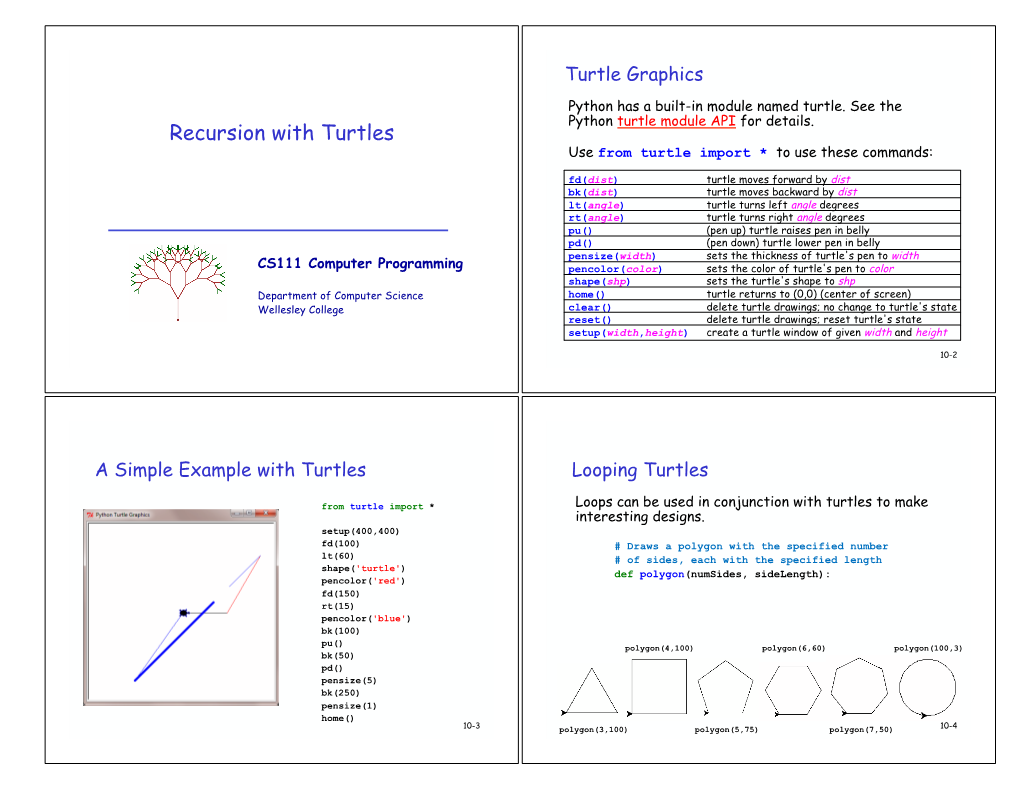 Recursion with Turtles Use from Turtle Import * to Use These Commands