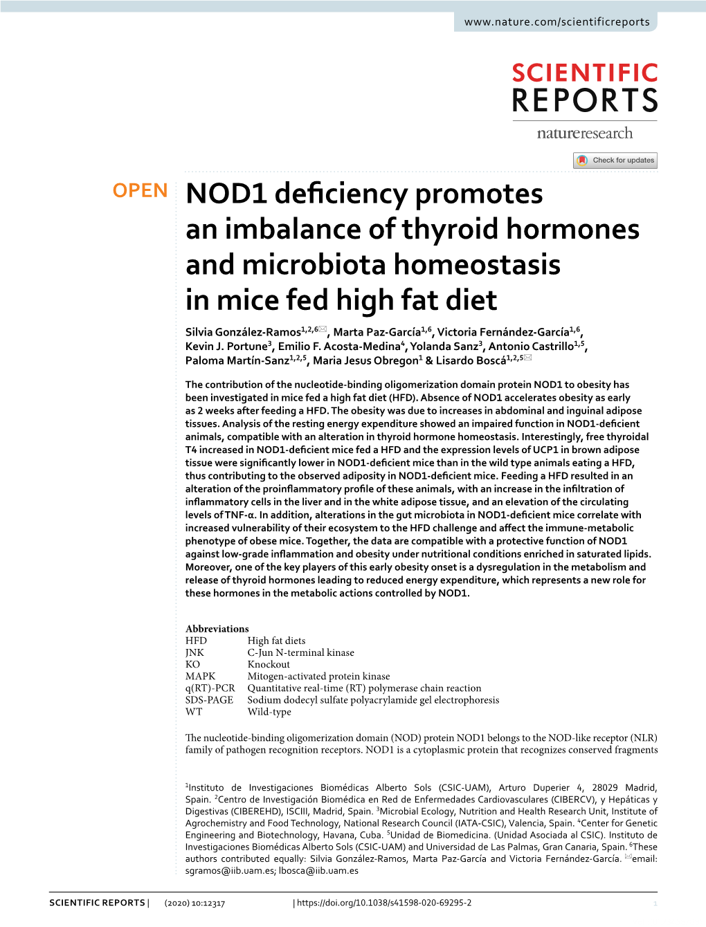 NOD1 Deficiency Promotes an Imbalance of Thyroid Hormones And