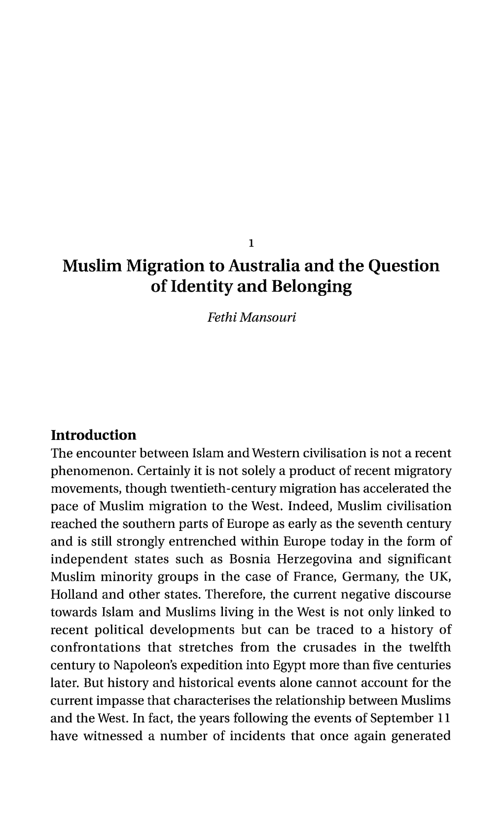 Muslim Migration to Australia and the Question of Identity and Belonging