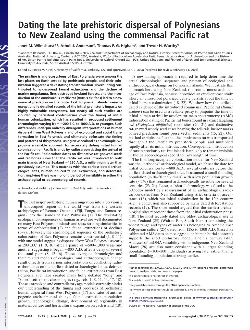 Dating the Late Prehistoric Dispersal of Polynesians to New Zealand Using the Commensal Pacific Rat