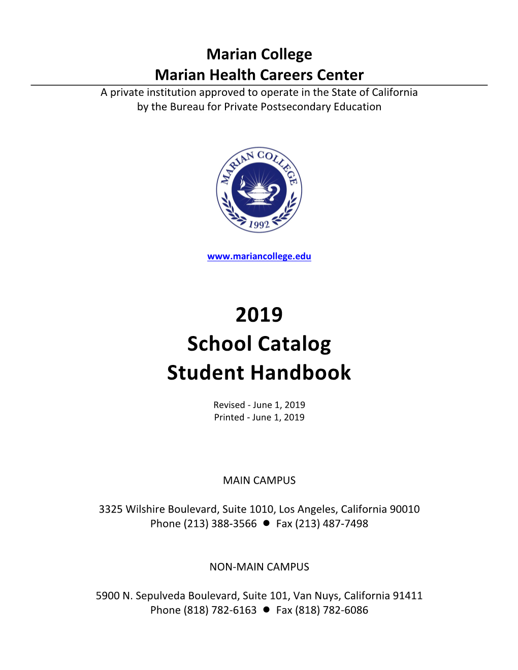 2019 School Catalog Student Handbook