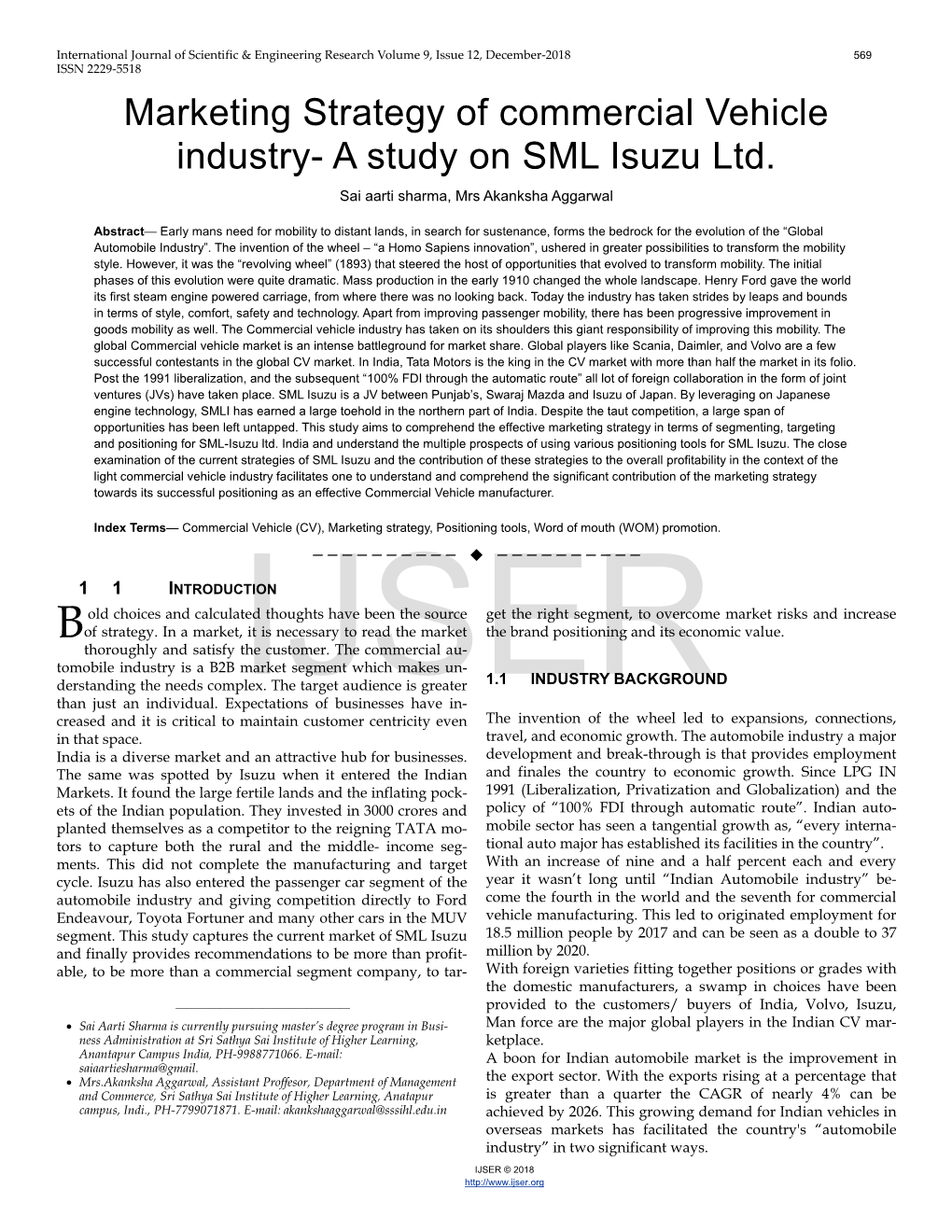 Marketing Strategy of Commercial Vehicle Industry- a Study on SML Isuzu Ltd