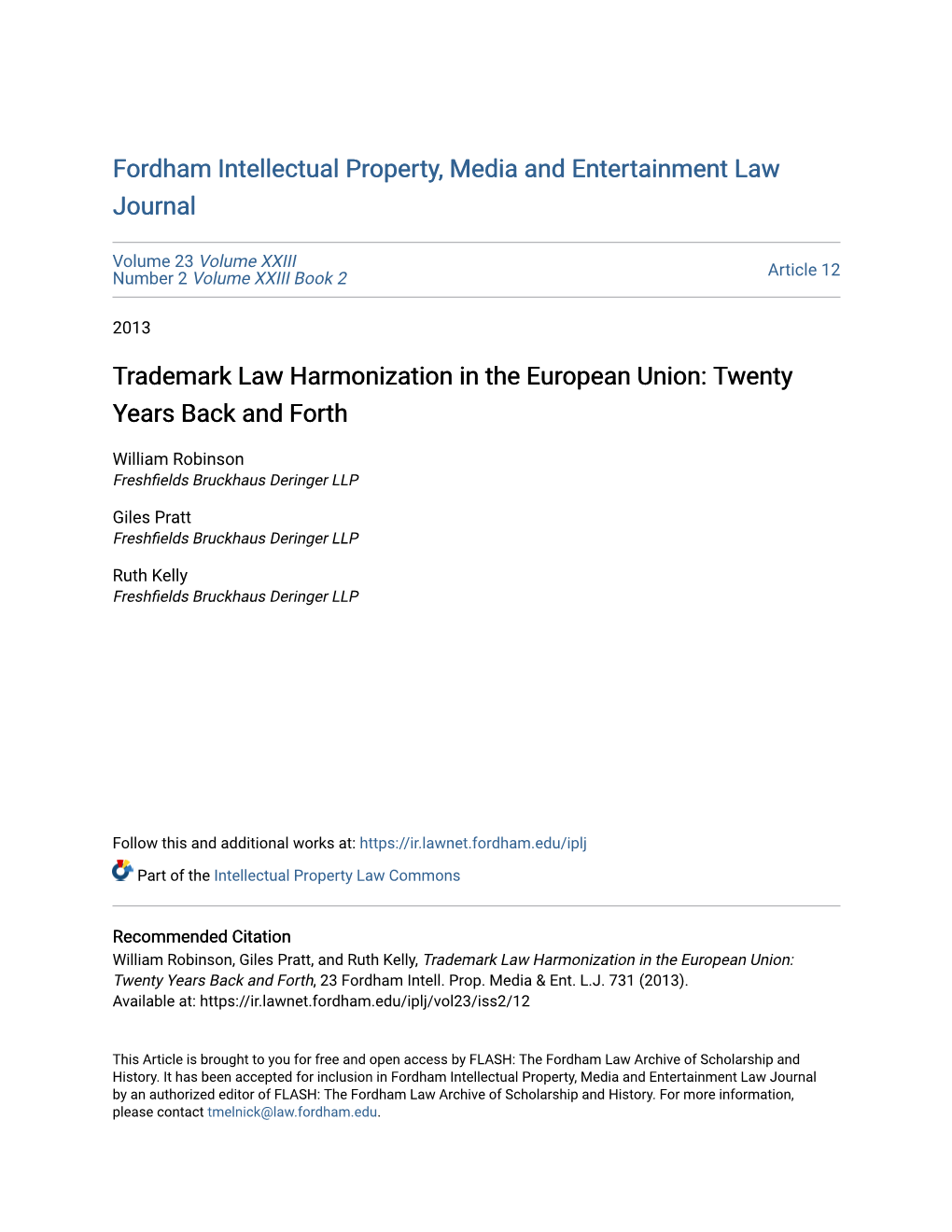 Trademark Law Harmonization in the European Union: Twenty Years Back and Forth