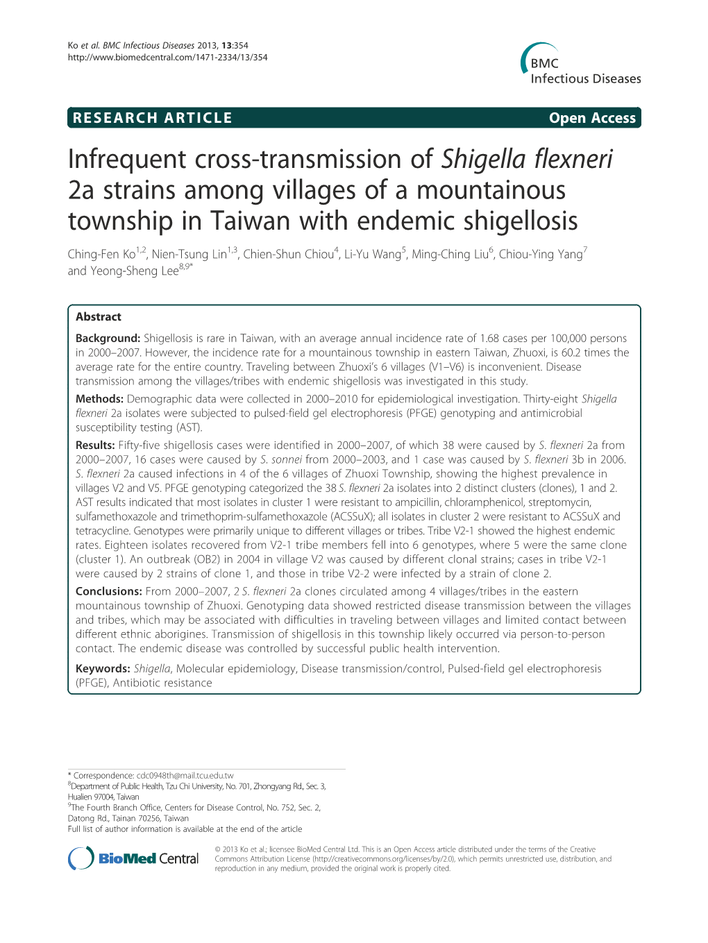 Infrequent Cross-Transmission of Shigella Flexneri 2A Strains Among