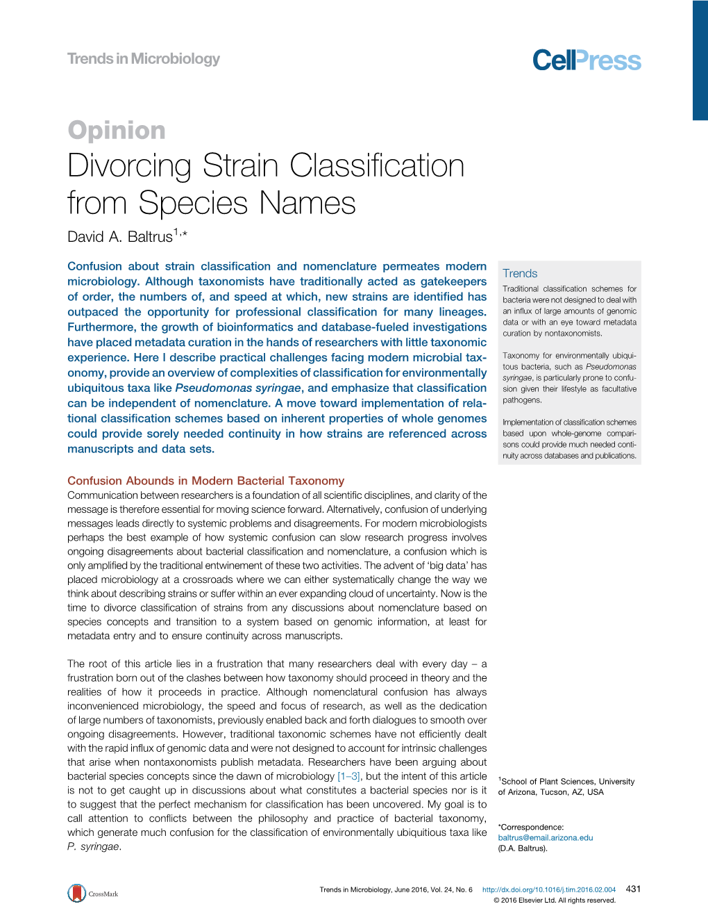 Divorcing Strain Classification from Species Names