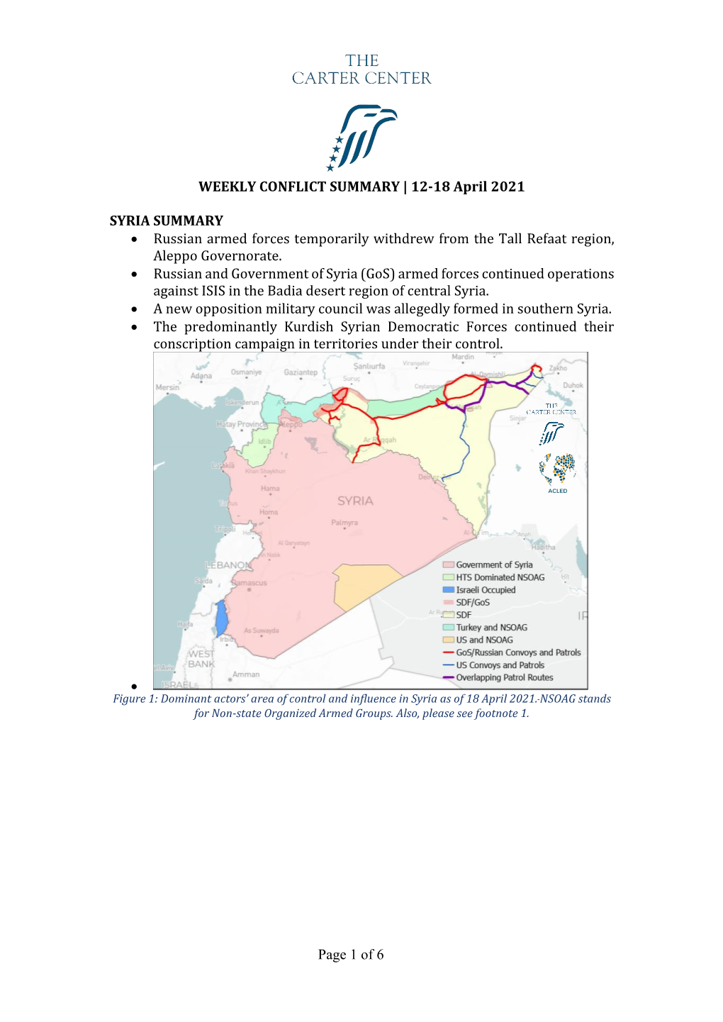 Of 6 WEEKLY CONFLICT SUMMARY | 12 – 18 April 2021