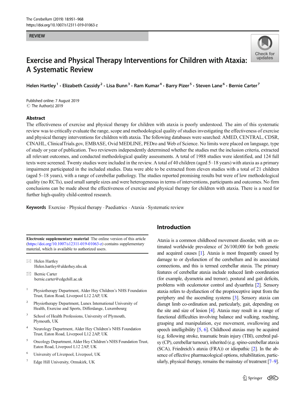 Exercise and Physical Therapy Interventions for Children with Ataxia: a Systematic Review