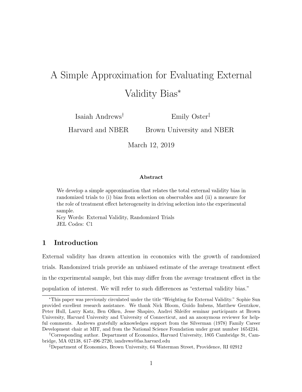 A Simple Approximation for Evaluating External Validity Bias∗