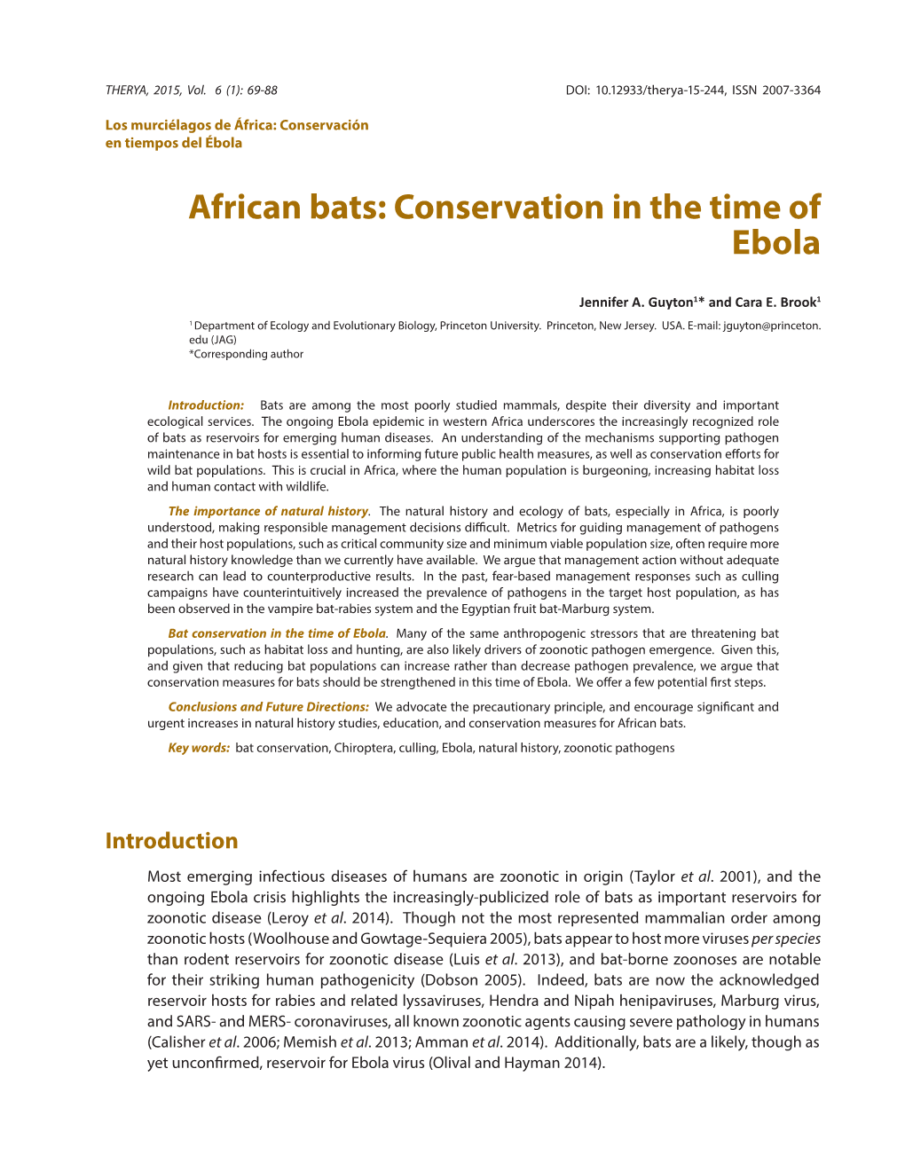 African Bats: Conservation in the Time of Ebola