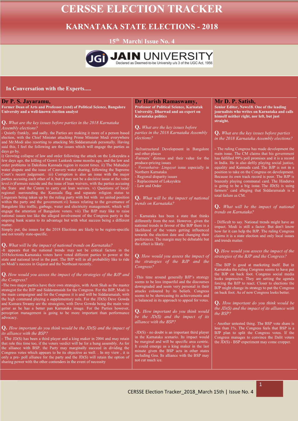 Cersse Election Tracker Karnataka State Elections