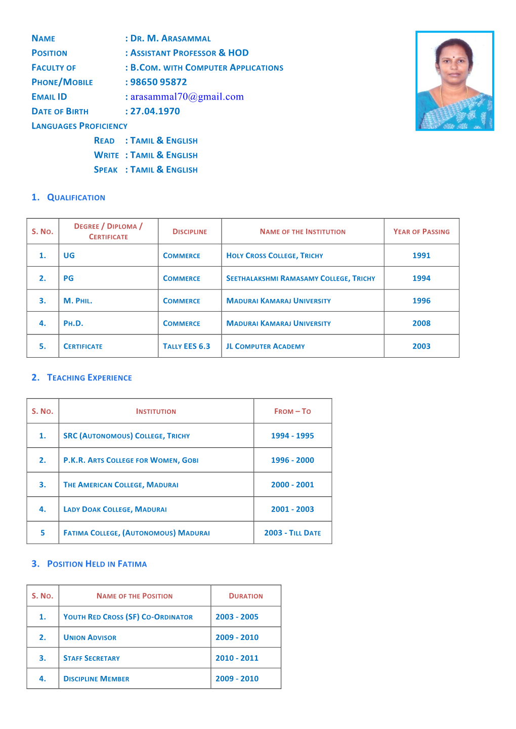 Dr. M. a : Assistant Professor & Hod : Bc : 98650 95872