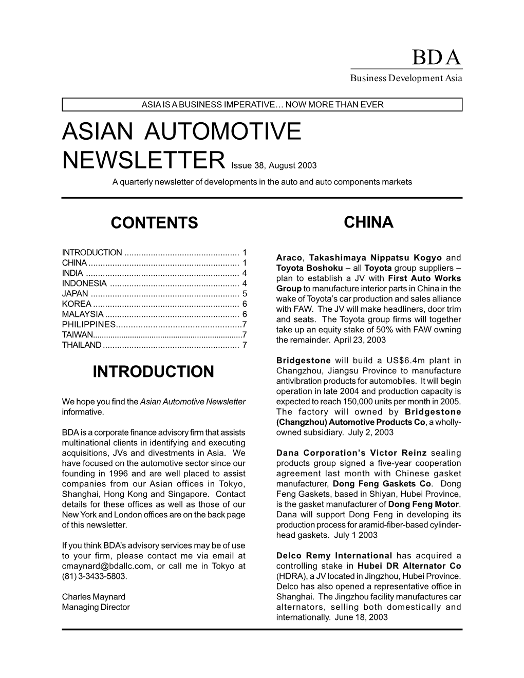 Asian Auto Newsletter April 2003