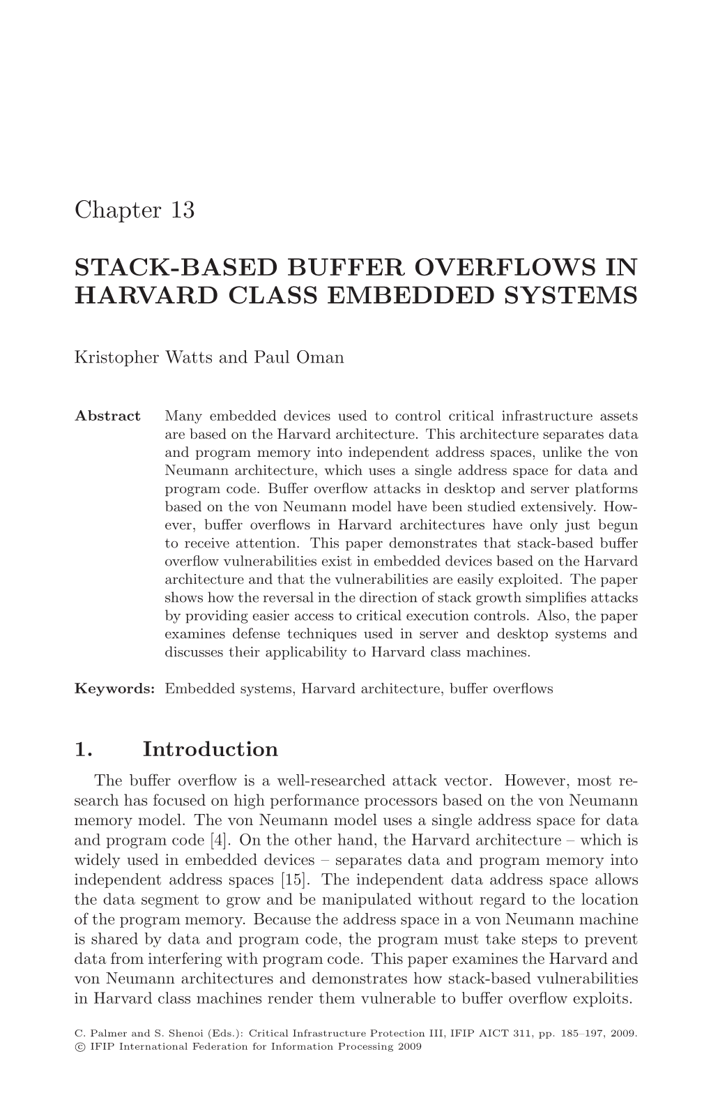 Stack-Based Buffer Overflows in Harvard Class Embedded Systems