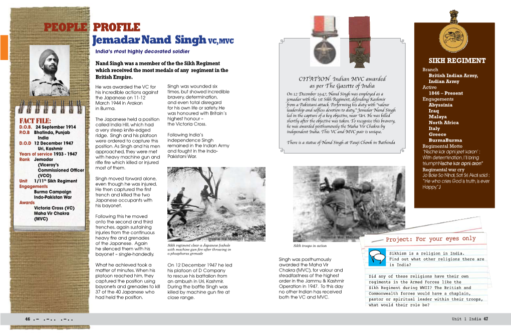 PEOPLE PROFILE Jemadar Nand Singh VC