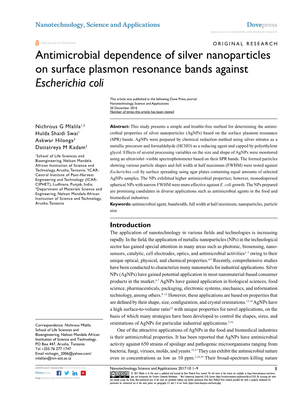 Antimicrobial Dependence of Silver Nanoparticles on Surface Plasmon Resonance Bands Against Escherichia Coli