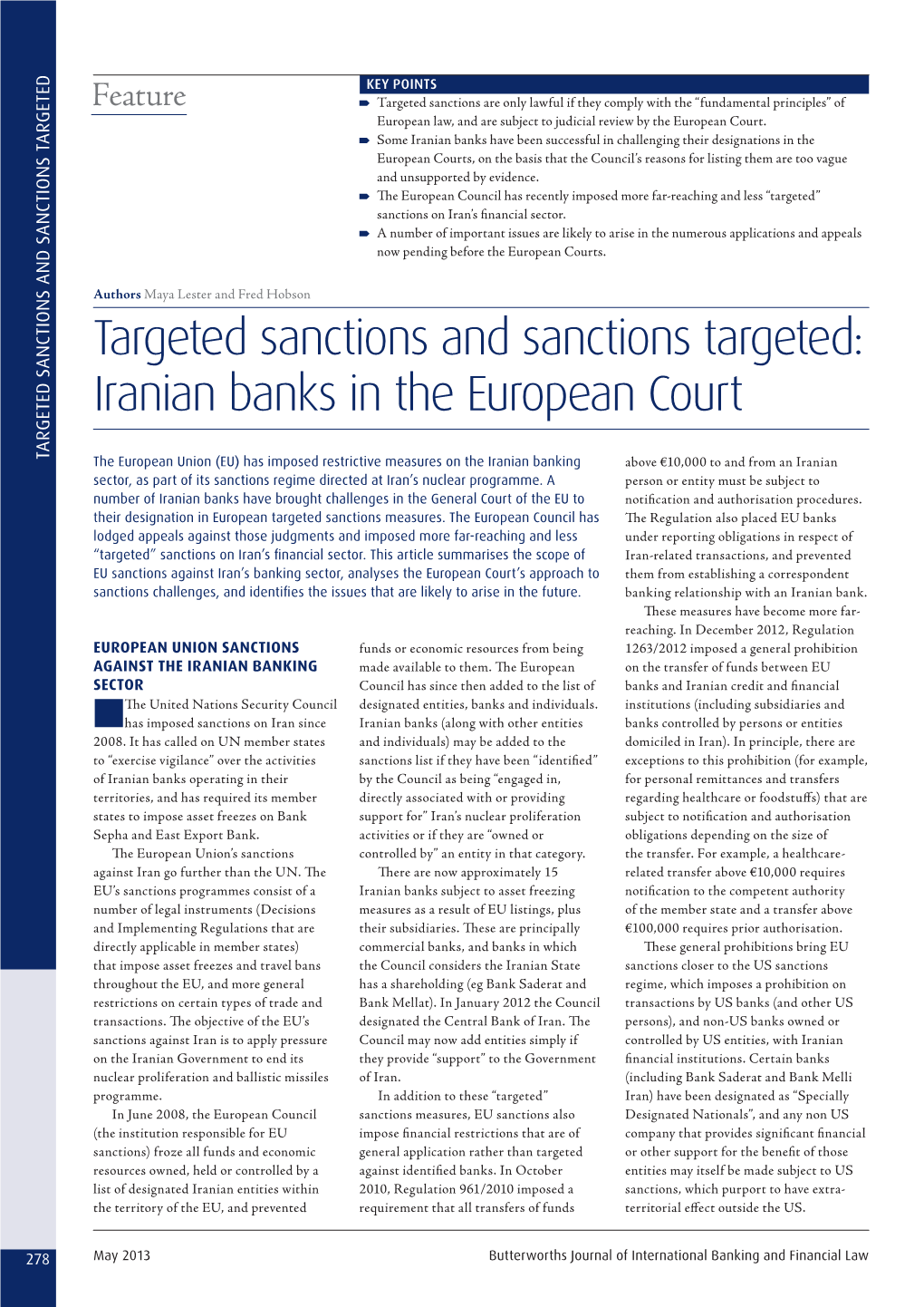Iranian Banks in the European Court