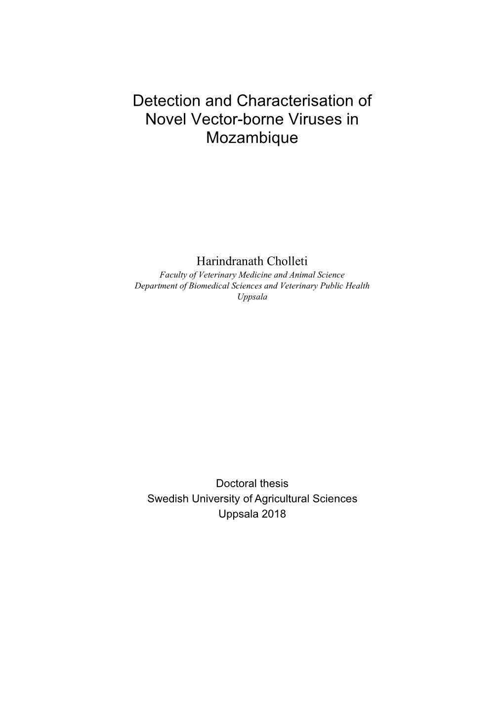 Detection and Characterisation of Novel Vector-Borne Viruses in Mozambique