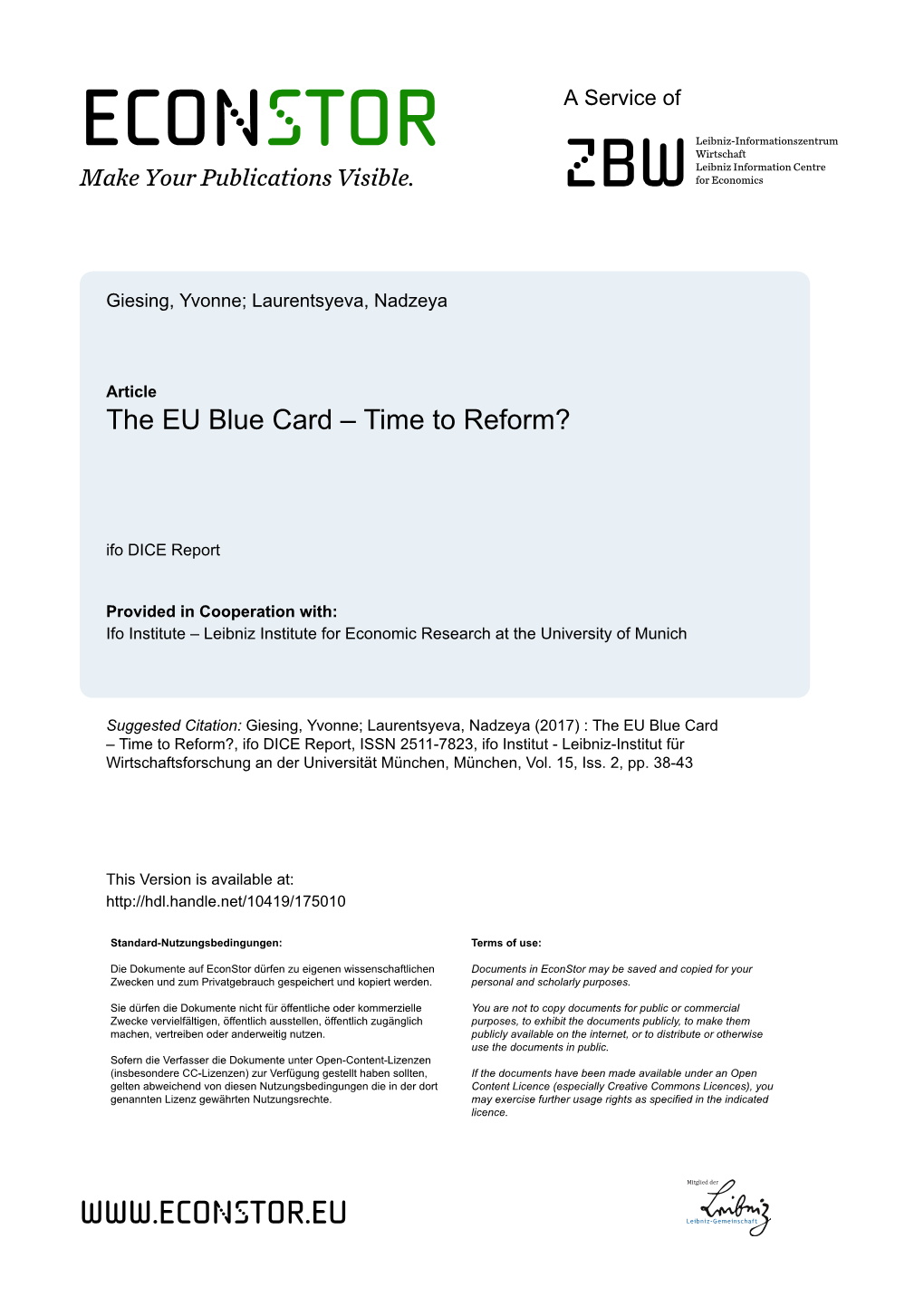 The EU Blue Card – Time to Reform?