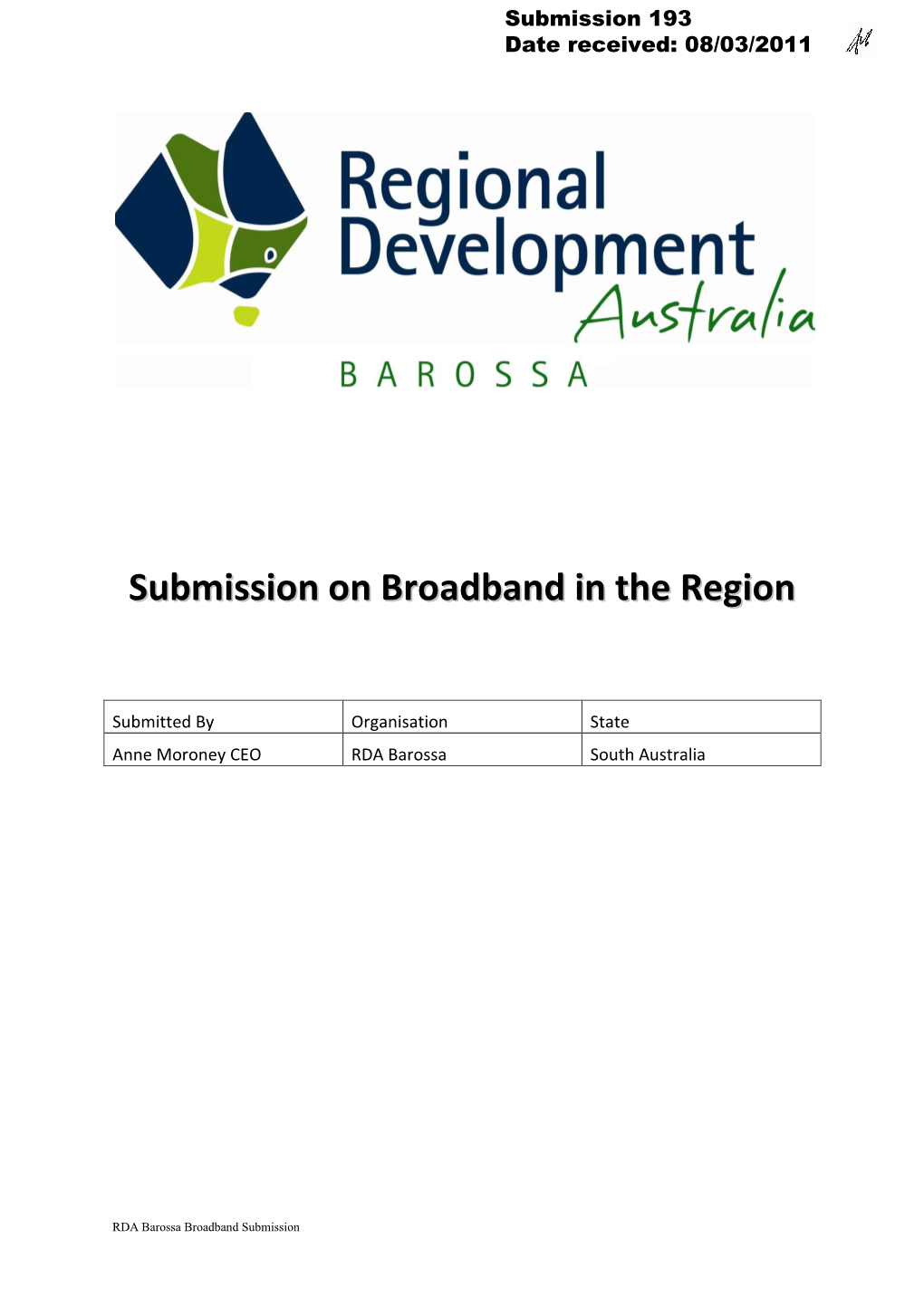 Submission on Broadband in the Region