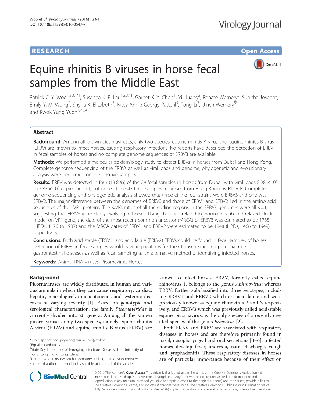 Equine Rhinitis B Viruses in Horse Fecal Samples from the Middle East Patrick C