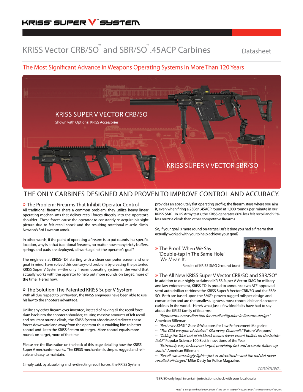 KRISS Vector CRB/SO™ and SBR/SO™ .45ACP Carbines
