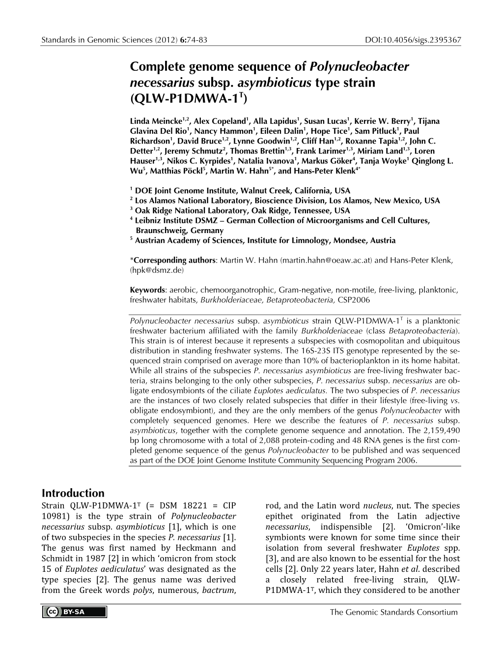 Polynucleobacter Necessarius (QLW-P1DMWA-1T)