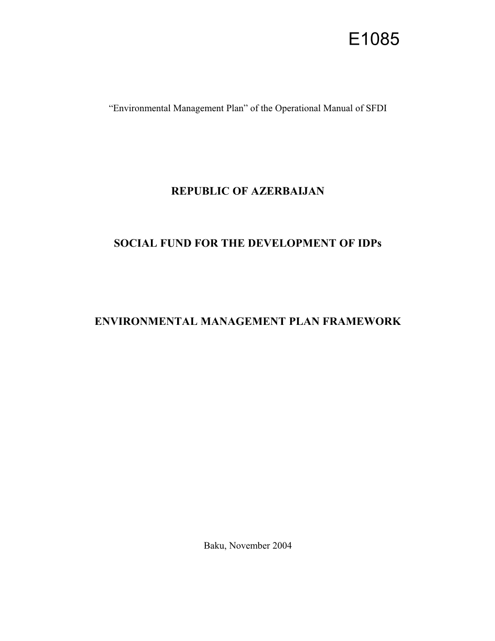 Environmental Management Plan of the Operational Manual of SFDI