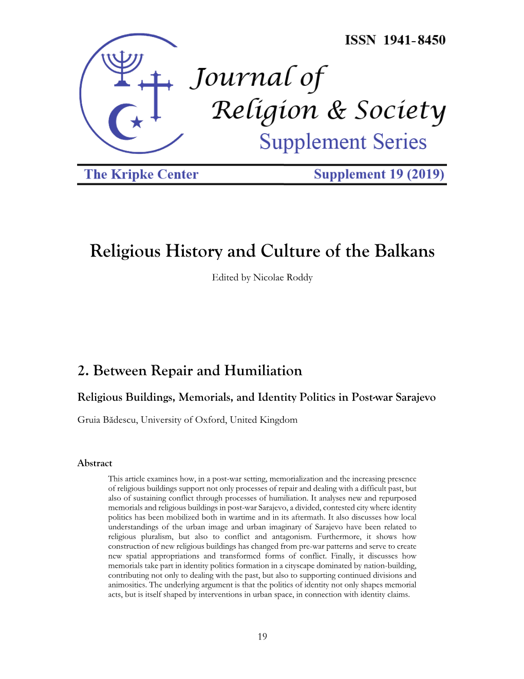 Religious History and Culture of the Balkans