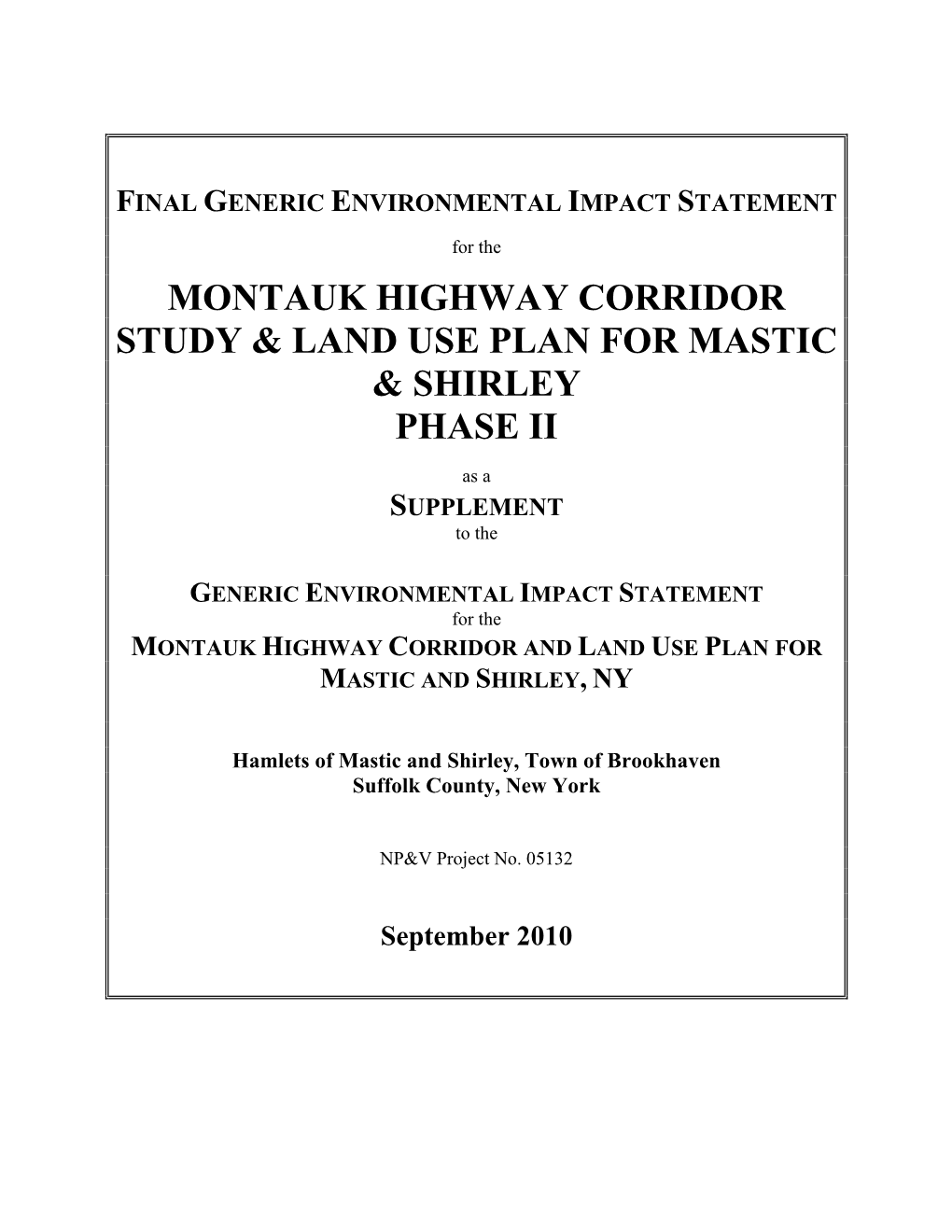 Montauk Highway Corridor Study and Land Use Plan for Mastic Shirley