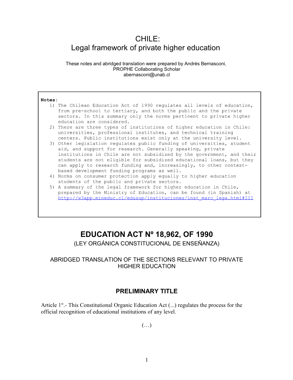 Legal Framework of Private Higher Education