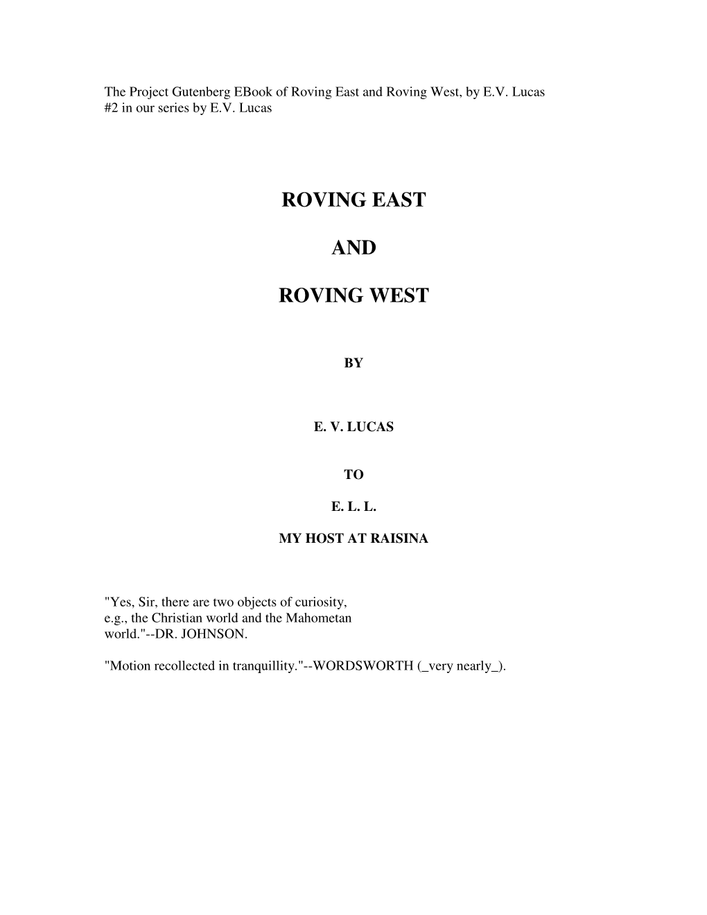 Roving East and Roving West, by E.V