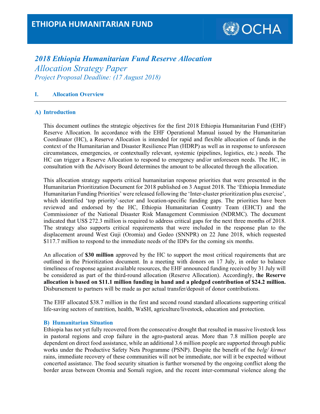 ETHIOPIA HUMANITARIAN FUND Allocation Strategy Paper