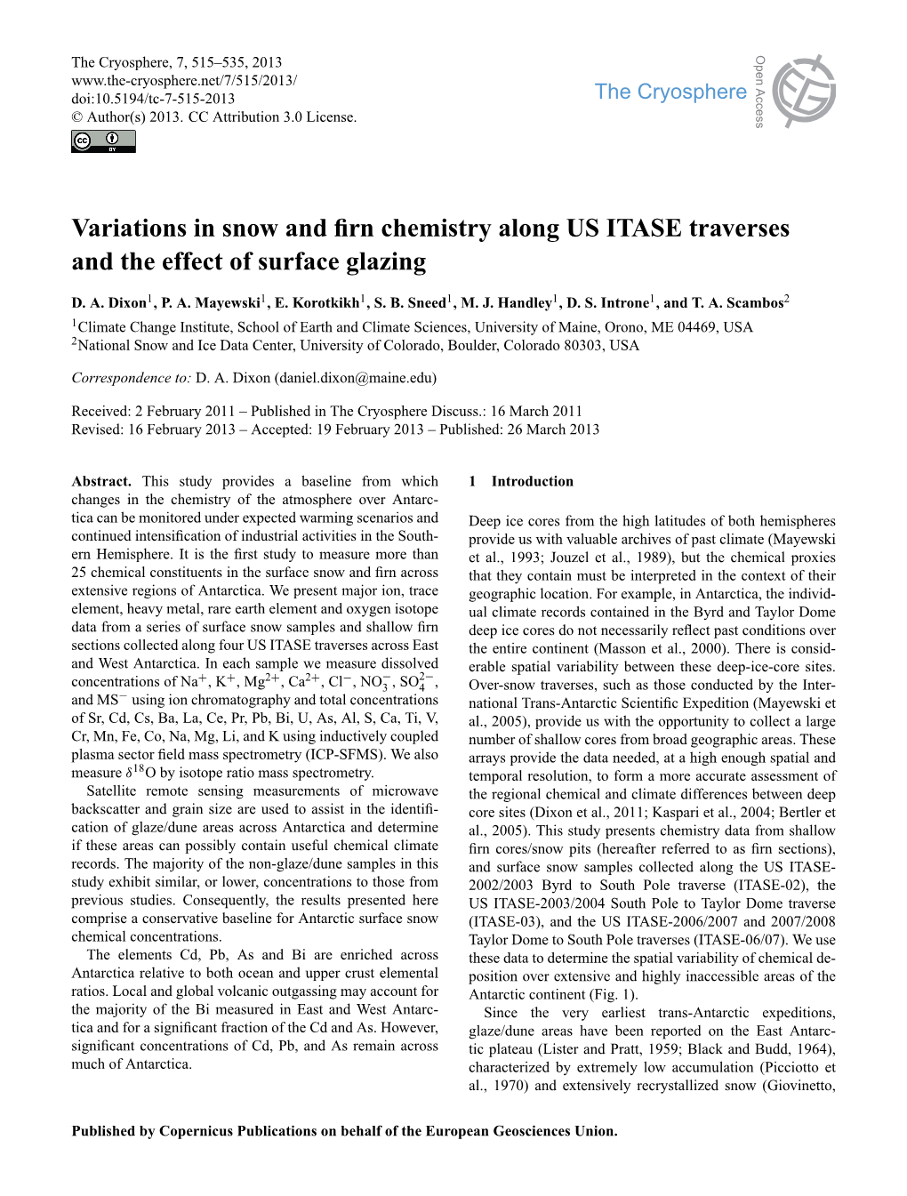 Variations in Snow and Firn Chemistry Along US ITASE Traverses and the Effect of Surface Glazing