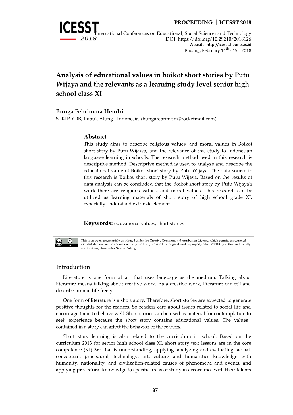 Analysis of Educational Values in Boikot Short Stories by Putu Wijaya and the Relevants As a Learning Study Level Senior High School Class XI