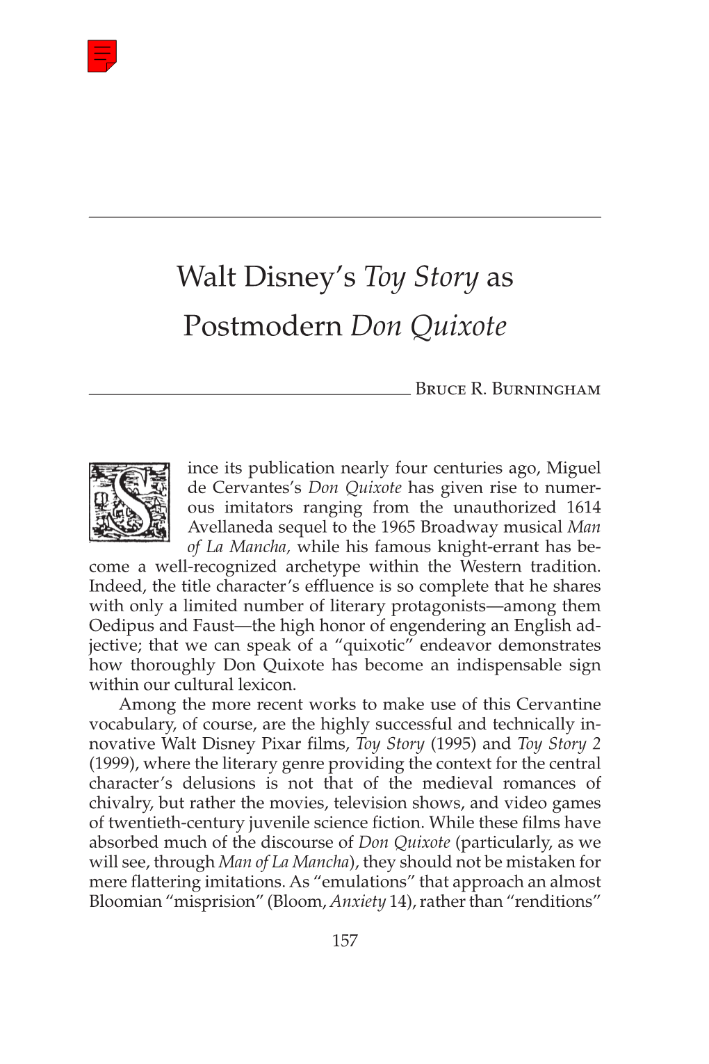 Walt Disney's Toy Story As Postmodern Don Quixote