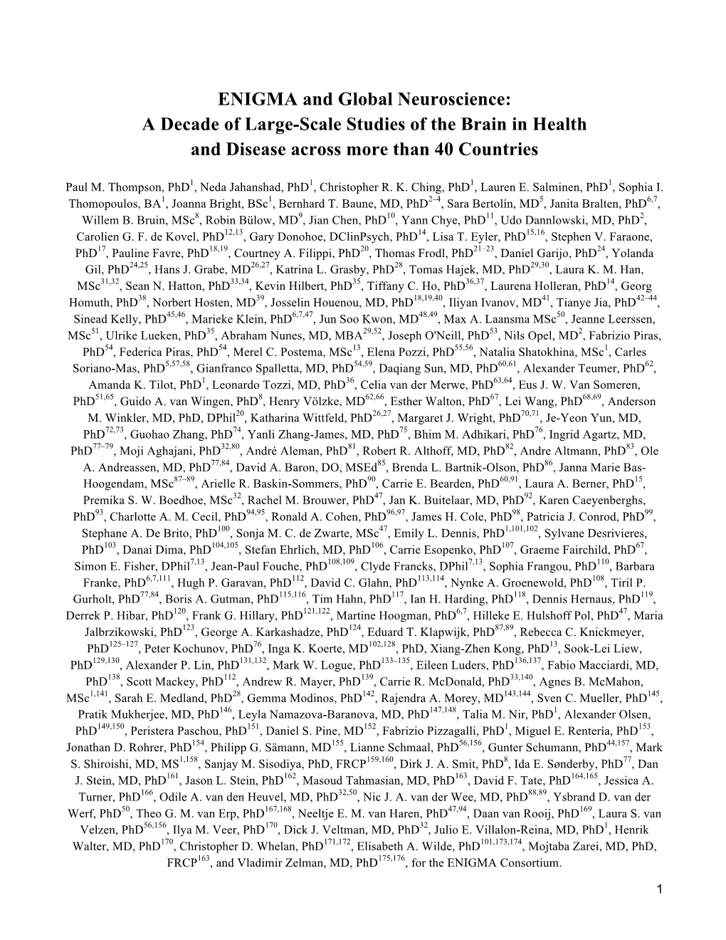 ENIGMA and Global Neuroscience: a Decade of Large-Scale Studies of the Brain in Health and Disease Across More Than 40 Countries