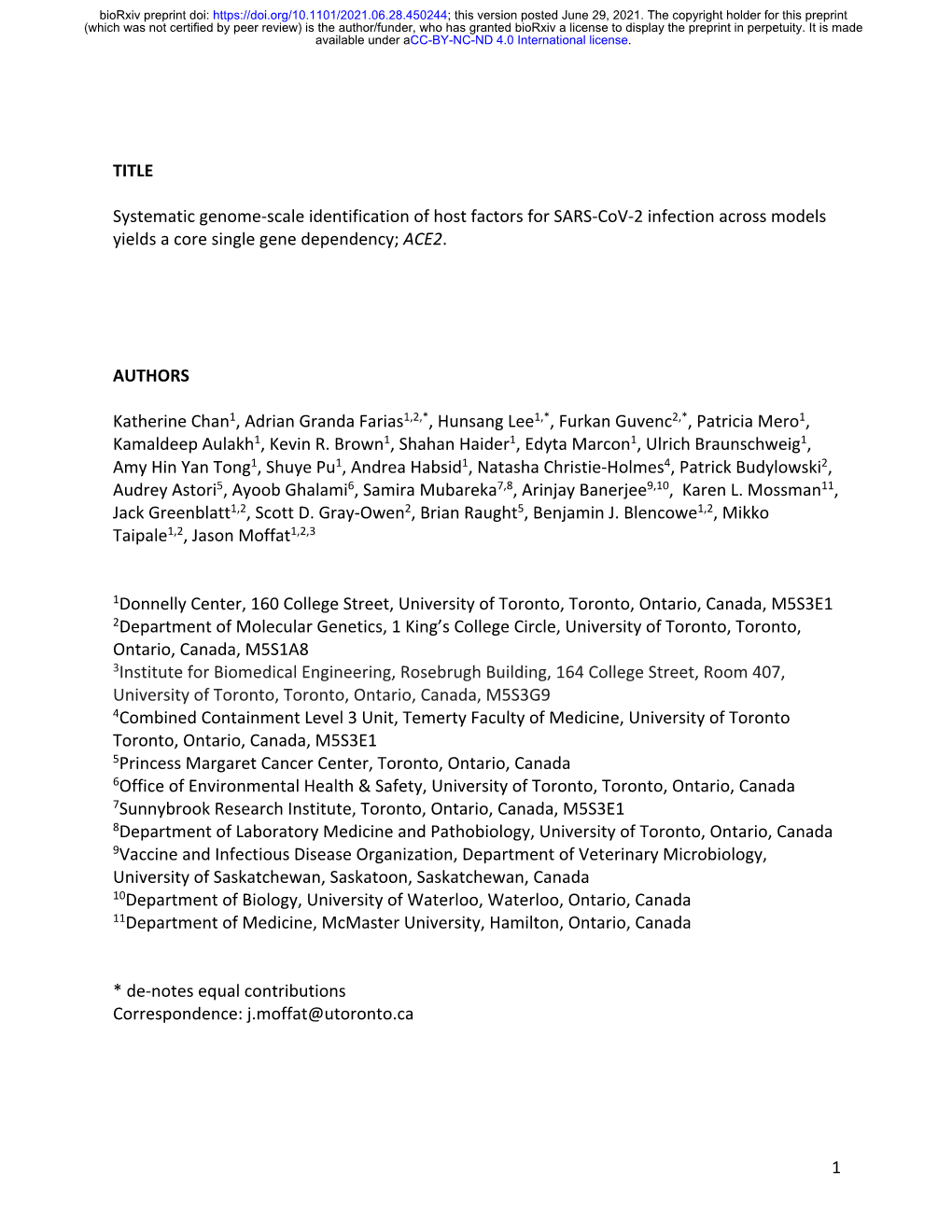 Systematic Genome-Scale Identification of Host Factors for SARS-Cov-2 Infection Across Models Yields a Core Single Gene Dependency; ACE2