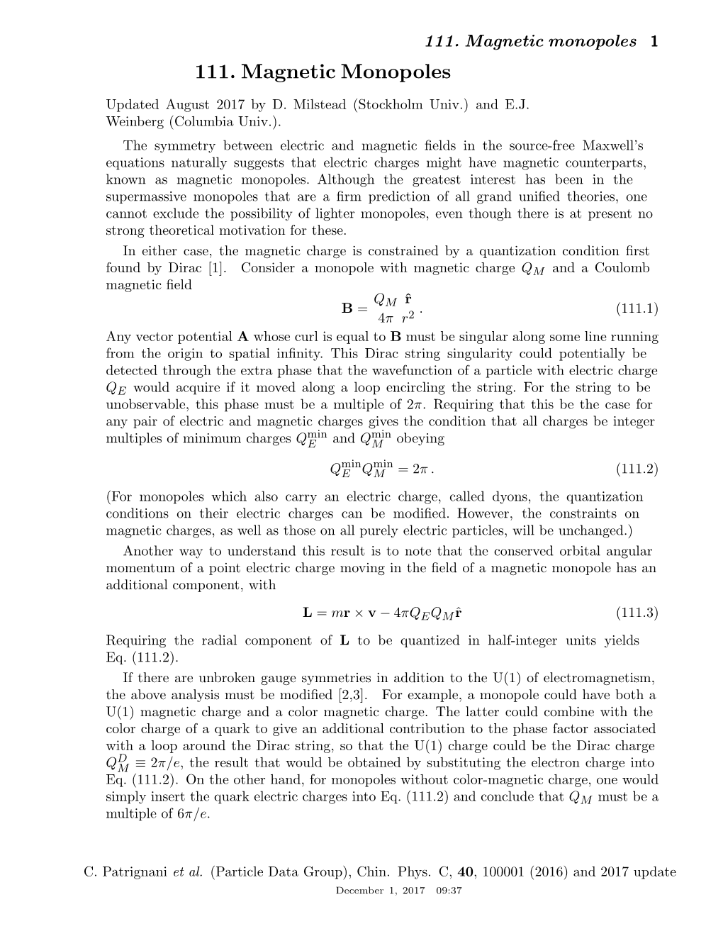 111. Magnetic Monopoles 1 111