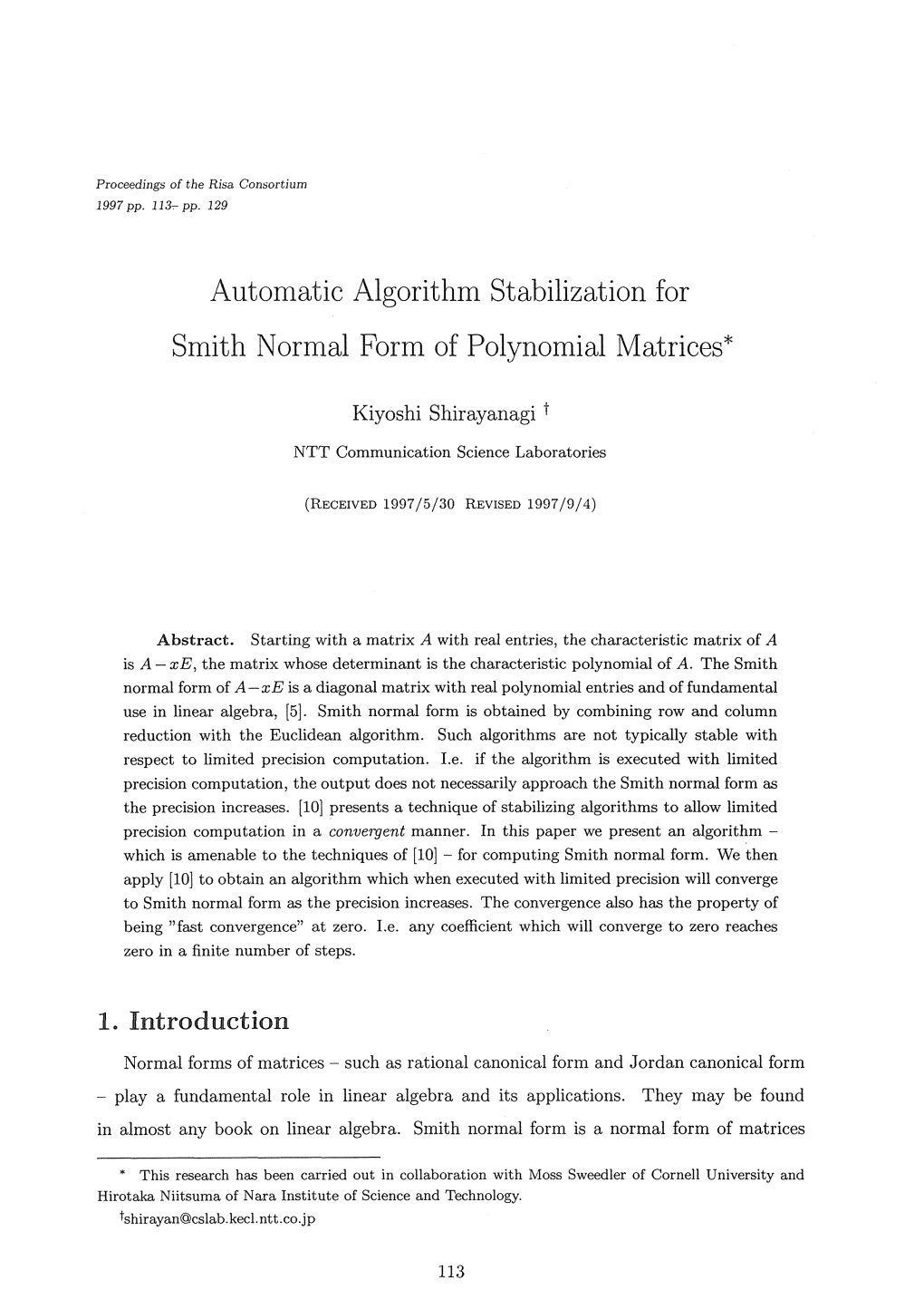 Smith Normal Form of Polynomial Matrices“