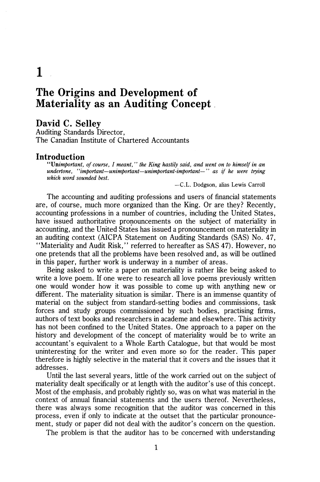 The Origins and Development of Materiality As an Auditing Concept