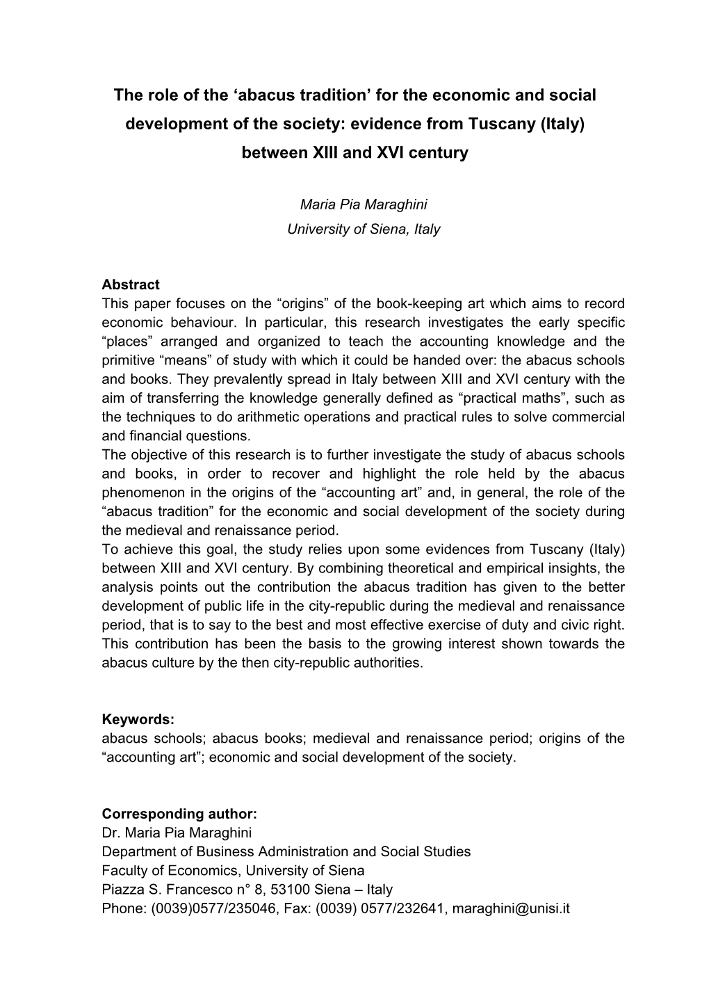 Abacus Tradition’ for the Economic and Social Development of the Society: Evidence from Tuscany (Italy) Between XIII and XVI Century