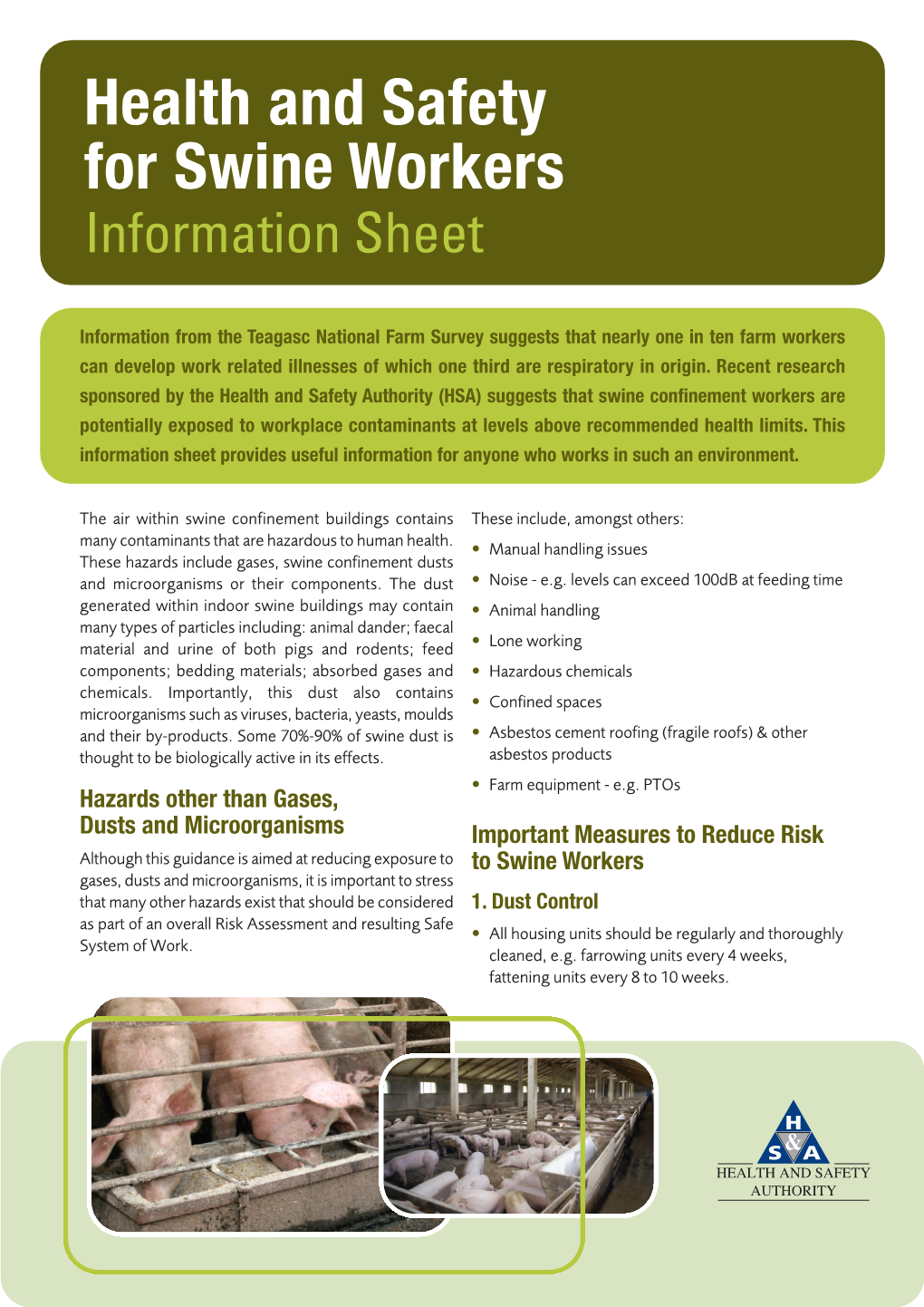 Health and Safety for Swine Workers Information Sheet