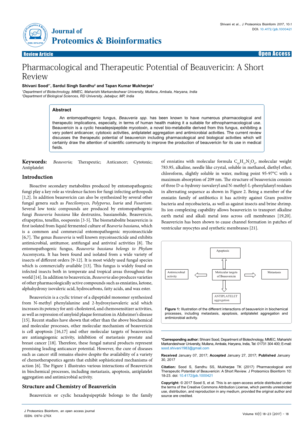 Pharmacological and Therapeutic Potential of Beauvericin: a Short